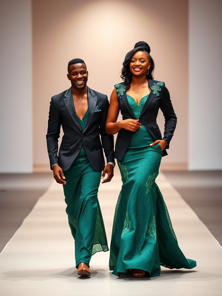 Nigerian Couples on Runway in Professional Photography Style