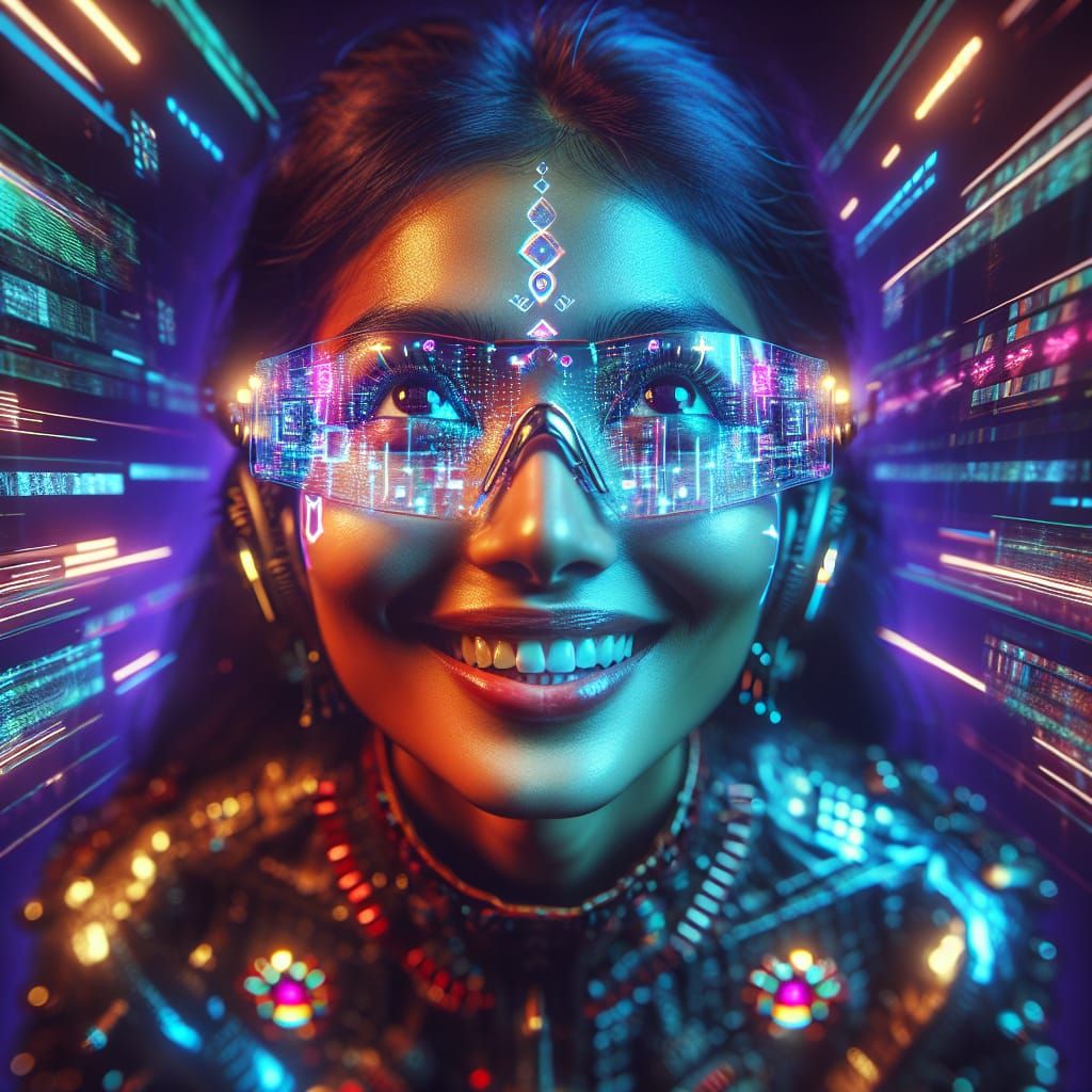 Cyberpunk Woman with Glitching Virtual Glasses