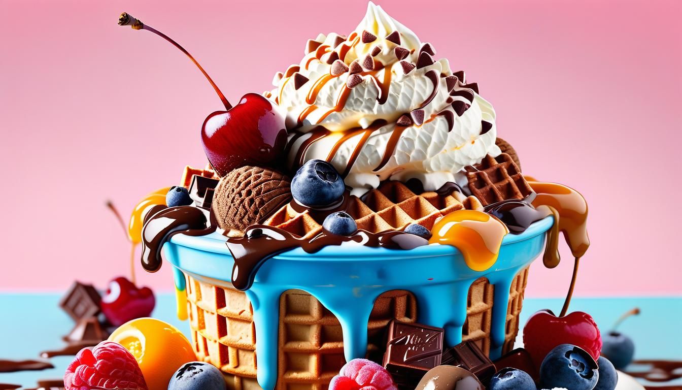 Towering Ice Cream Sundae in Digital Art Style