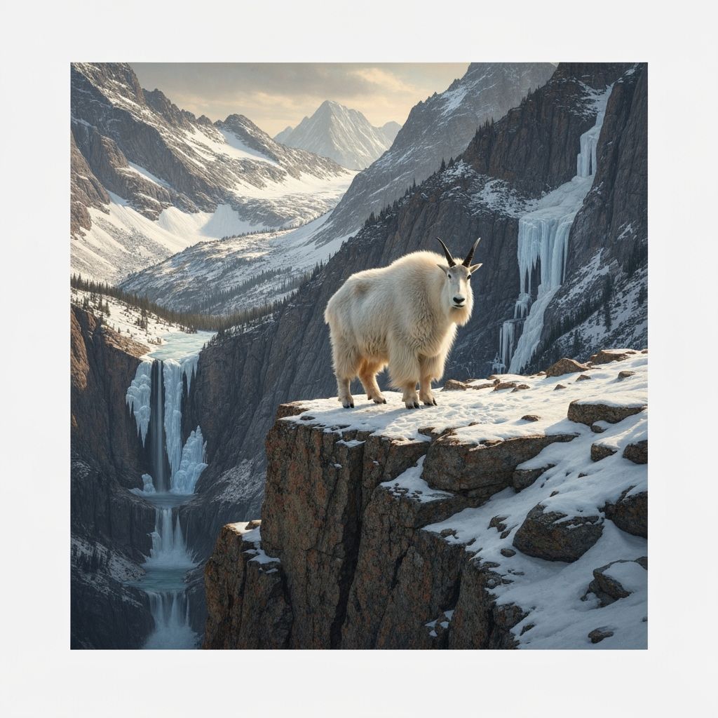 Mountain Goat on Snowy Cliff in Realistic Style