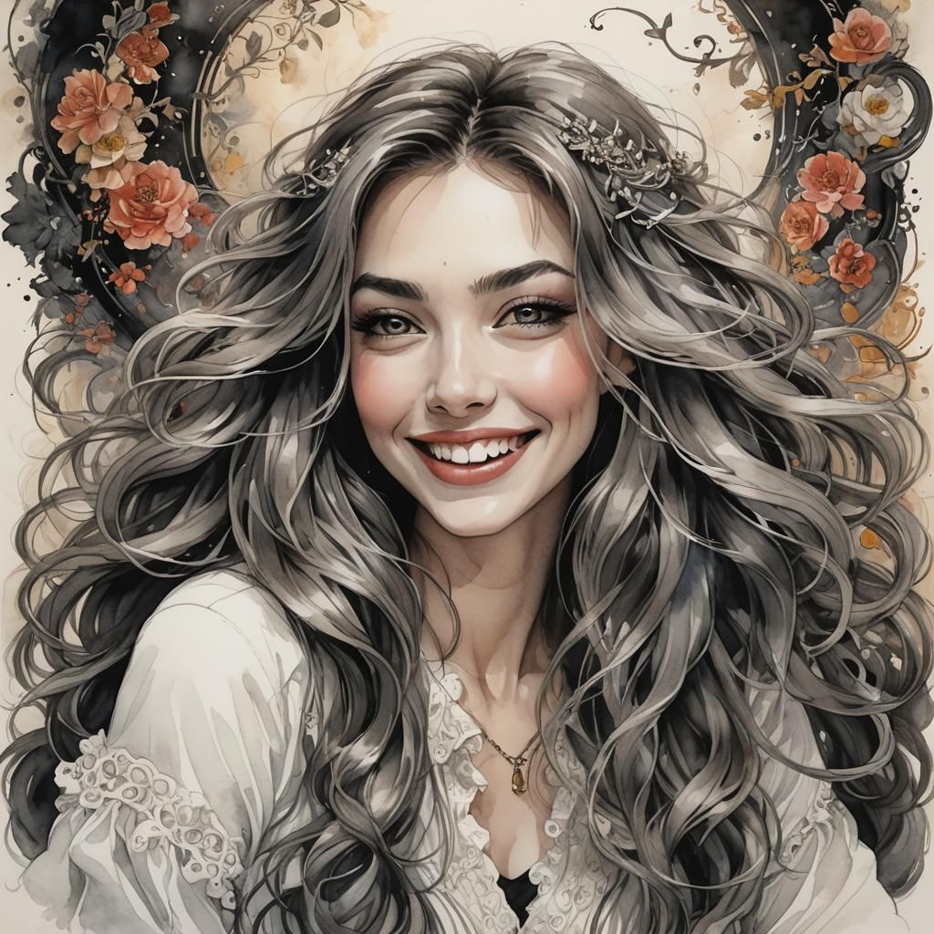 Mischievous Femme Fatale in Ethereal Mixed Media