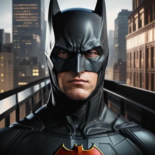 Tired Batman Overlooks Gotham: Hyperrealistic Portrait