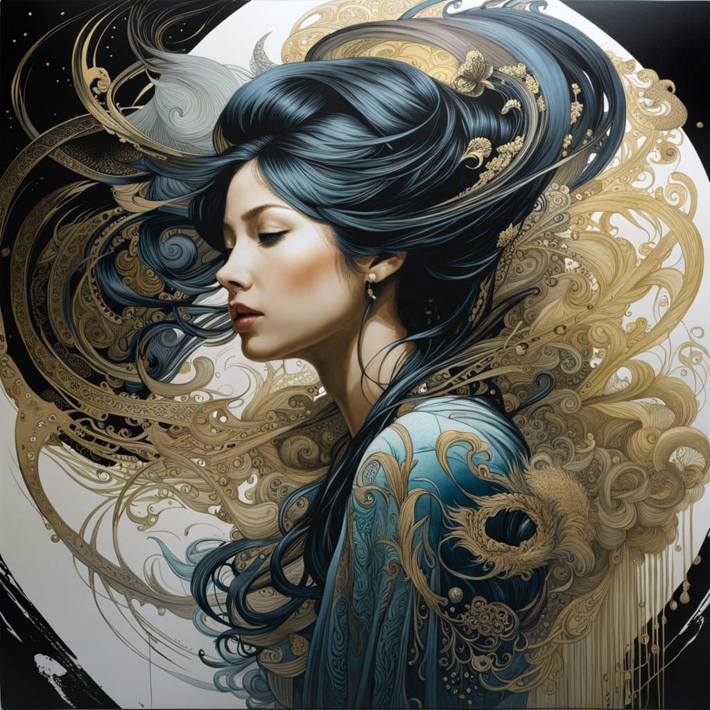 Ethereal Woman in Flowing Ink Gouache