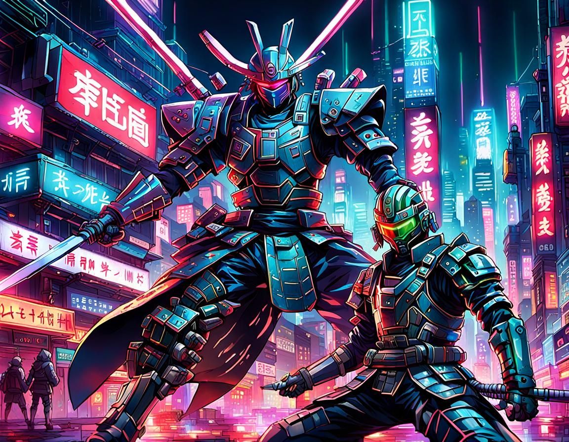 Cyberpunk Samurai vs. Neon Villain: Epic Anime Battle