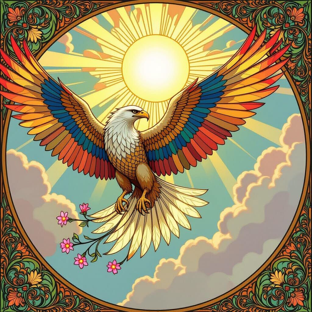 Griffin with Stained Glass Feathers Soaring