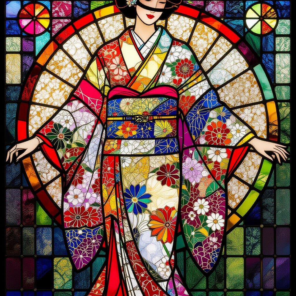 Masterpiece Kimono in Luminous Stained Glass Style