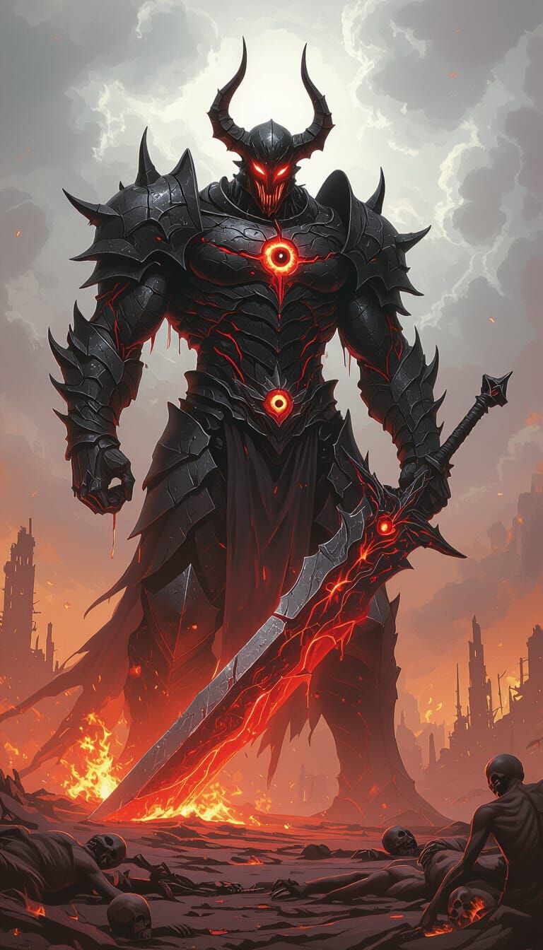 Demonic Titan Nightmare in Hellish Landscape, Dark Fantasy S...