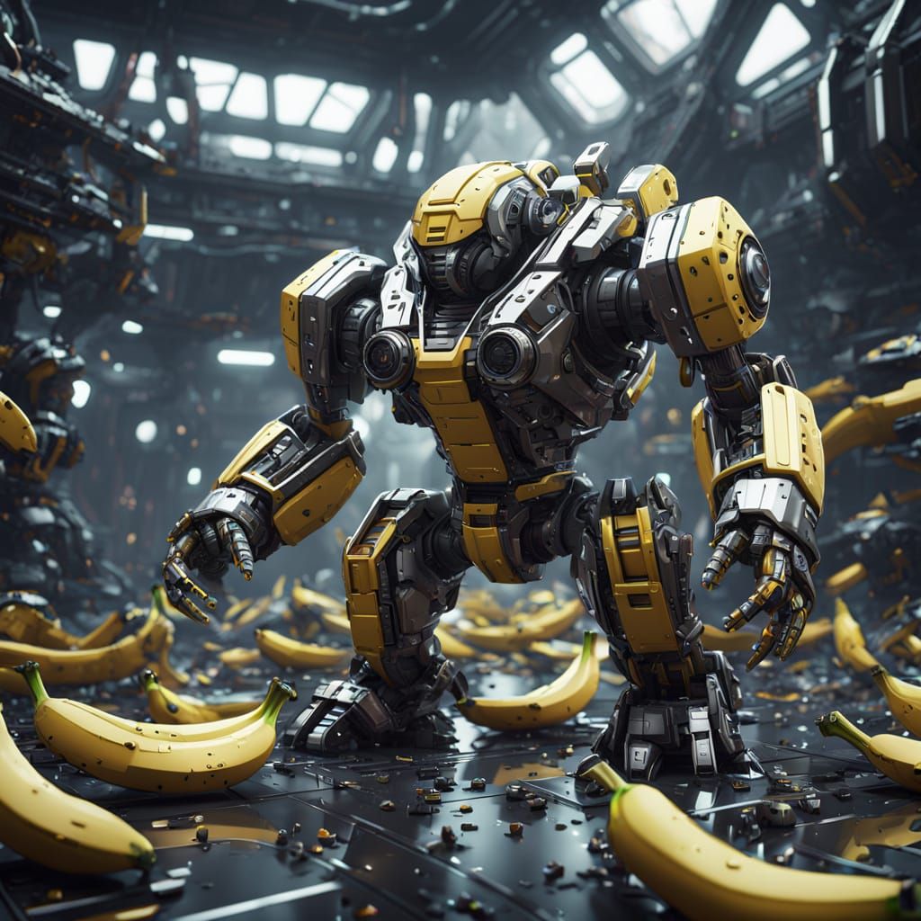 Futuristic Banana Mech in Epic Sci-Fi Scene