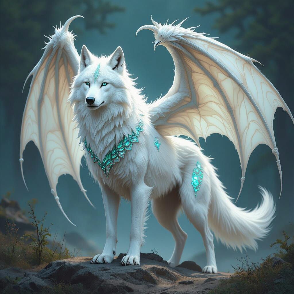 Dragon-Scaled White Wolf in Science Fiction Style