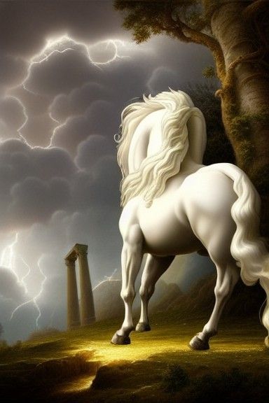 Unicorn in Ruins: Fairycore Renaissance Painting