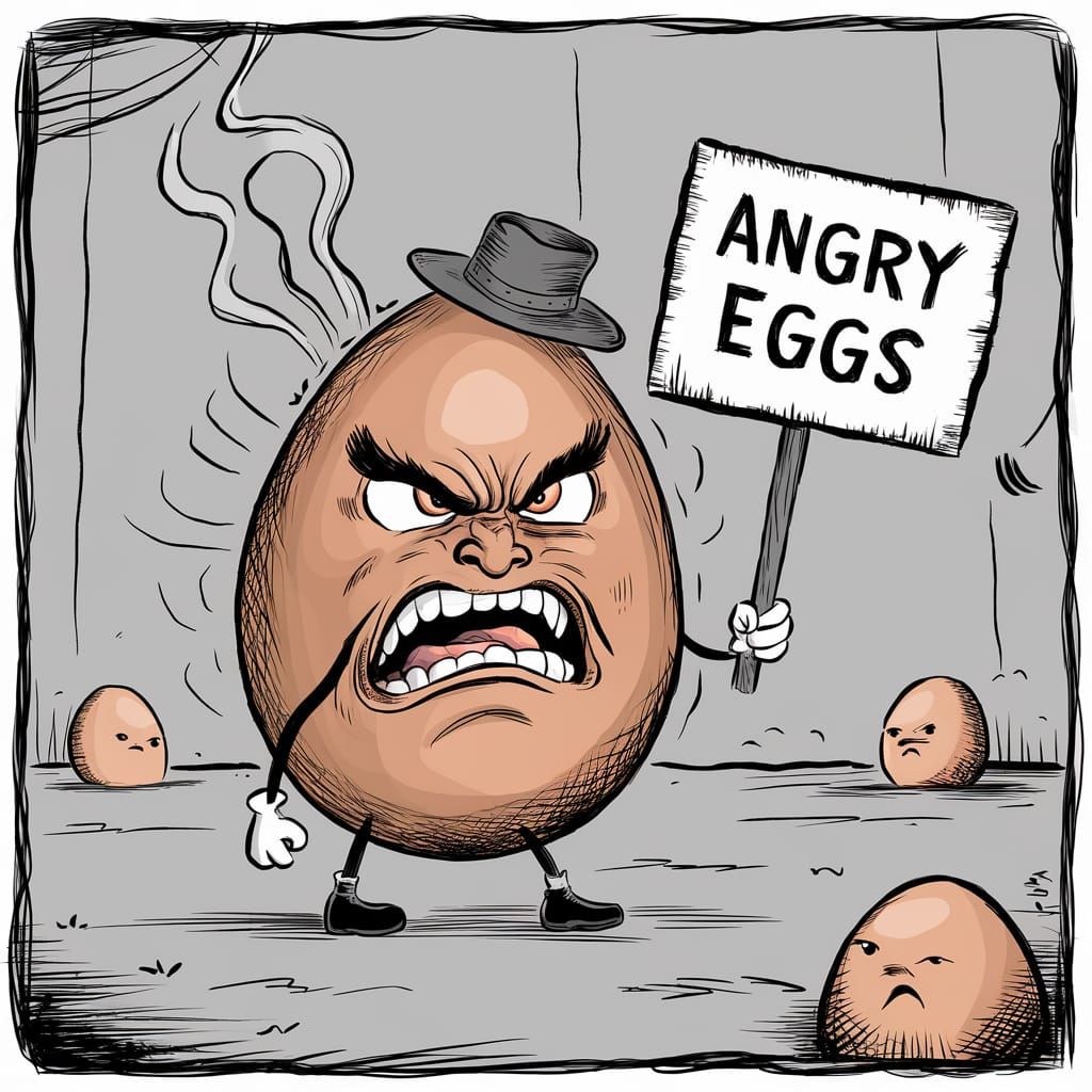 Humorous Illustration of a Very Angry Egg Cartoon