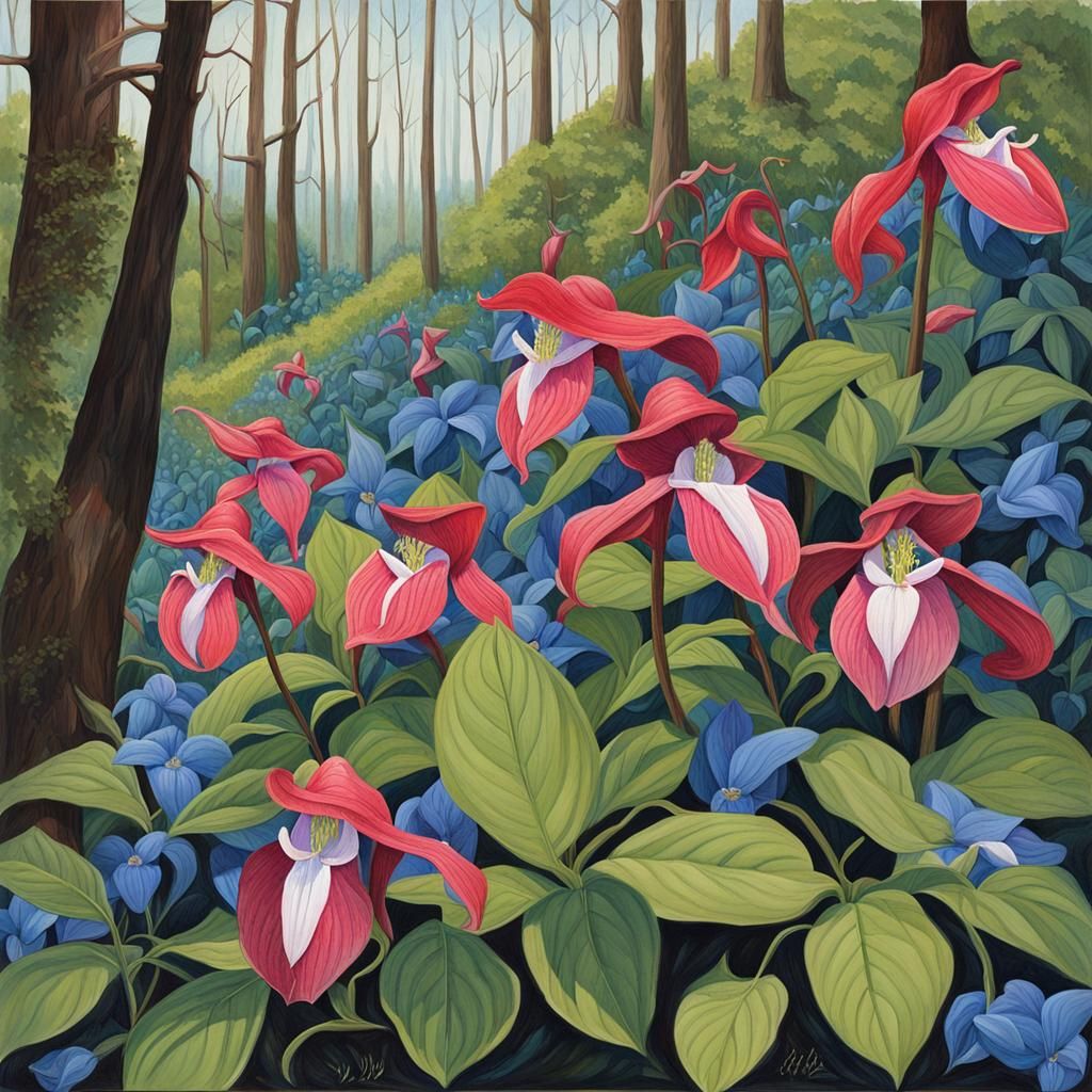 Detailed Gouache Painting of a Forest Burial Scene