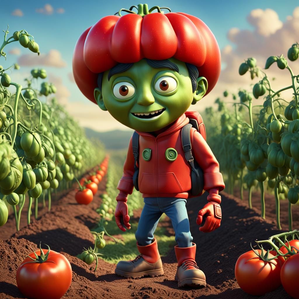 Tomato man out in a field