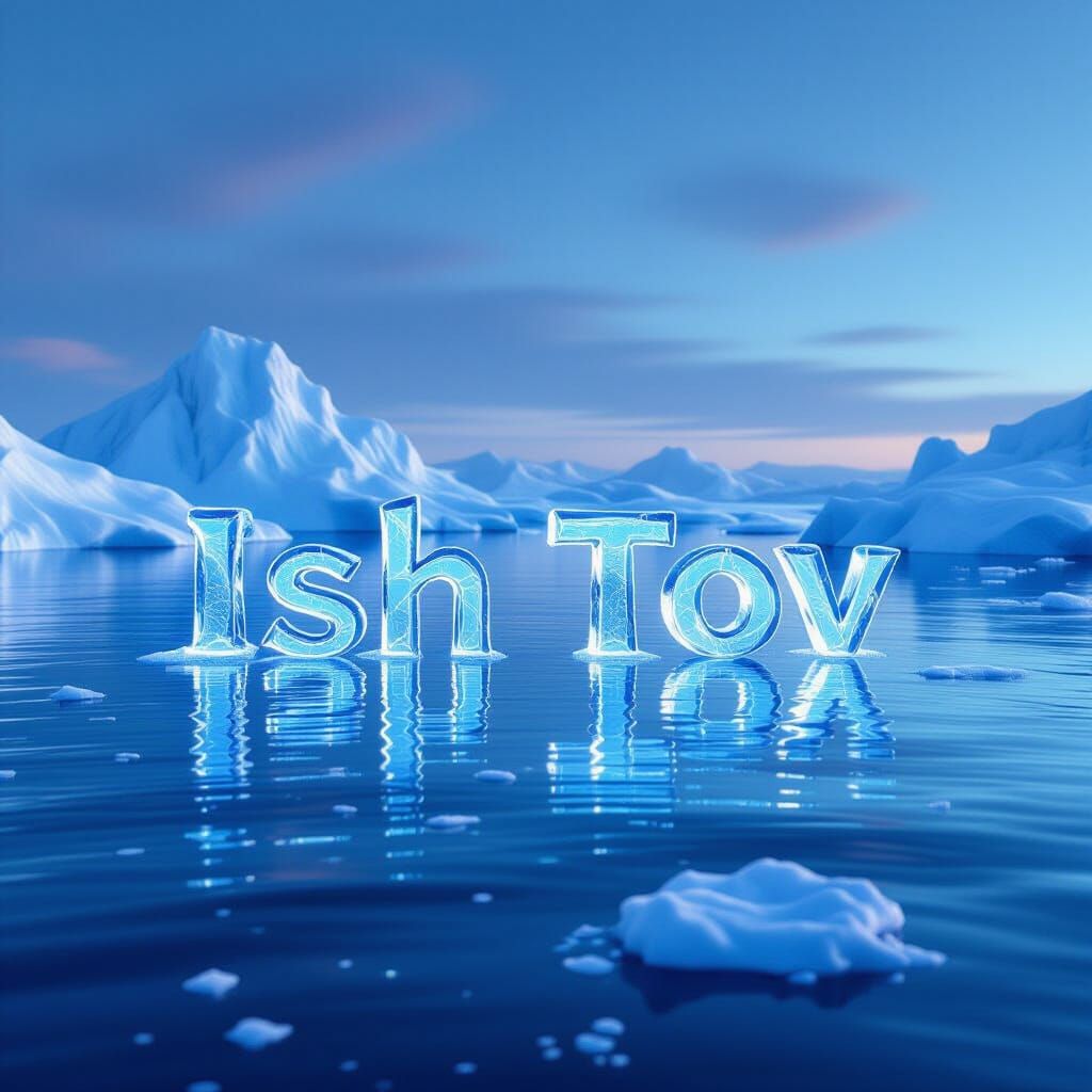 Ice Letters "Ish Tov" Reflecting in Polar Twilight