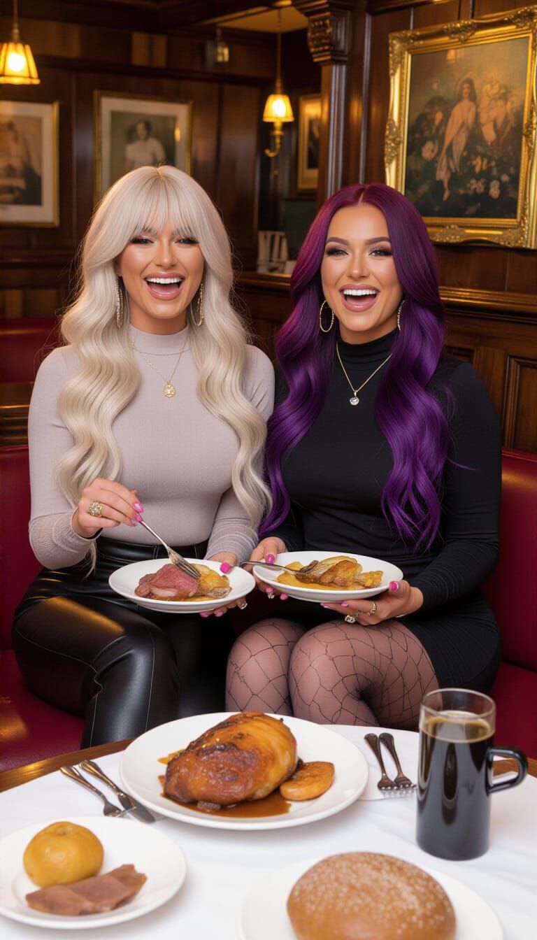 Happy Women Enjoying Sunday Carvery in Traditional Pub