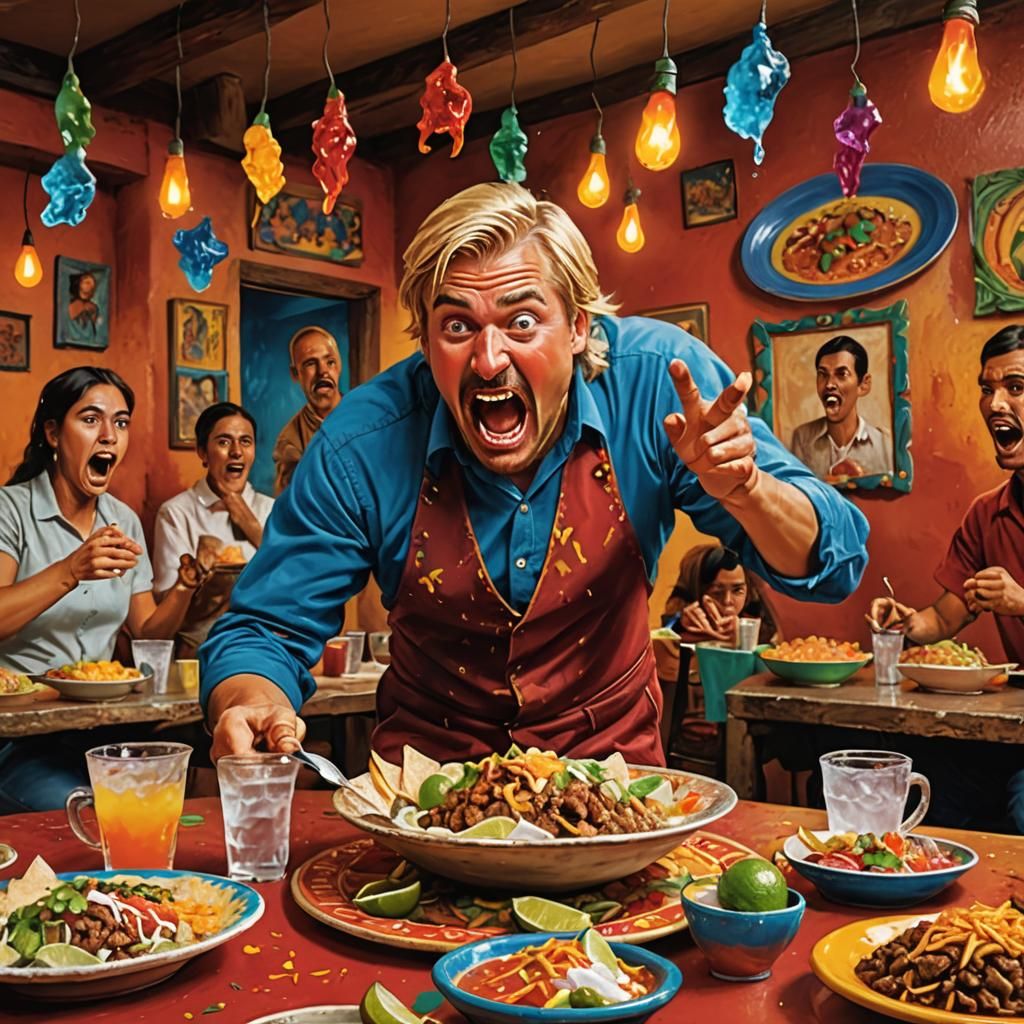 Humorous Scene: European Guest Confronts Spicy Mexican Food