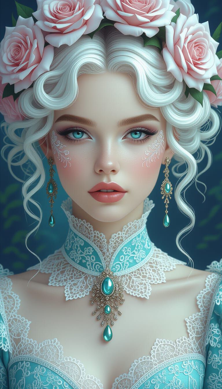 Victorian Woman with Roses in Hyperrealistic Style