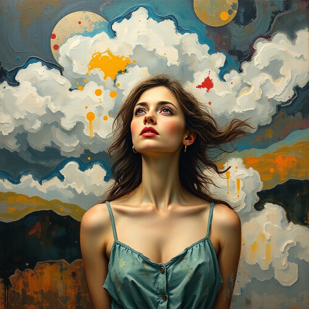 Woman in Abstract Landscape Art