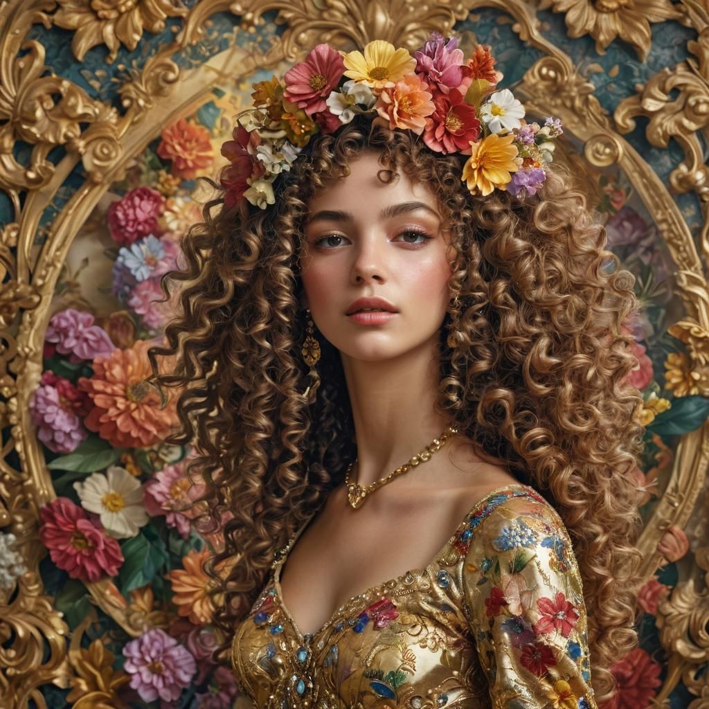 Baroque Portrait: Woman with Flowers in Hair