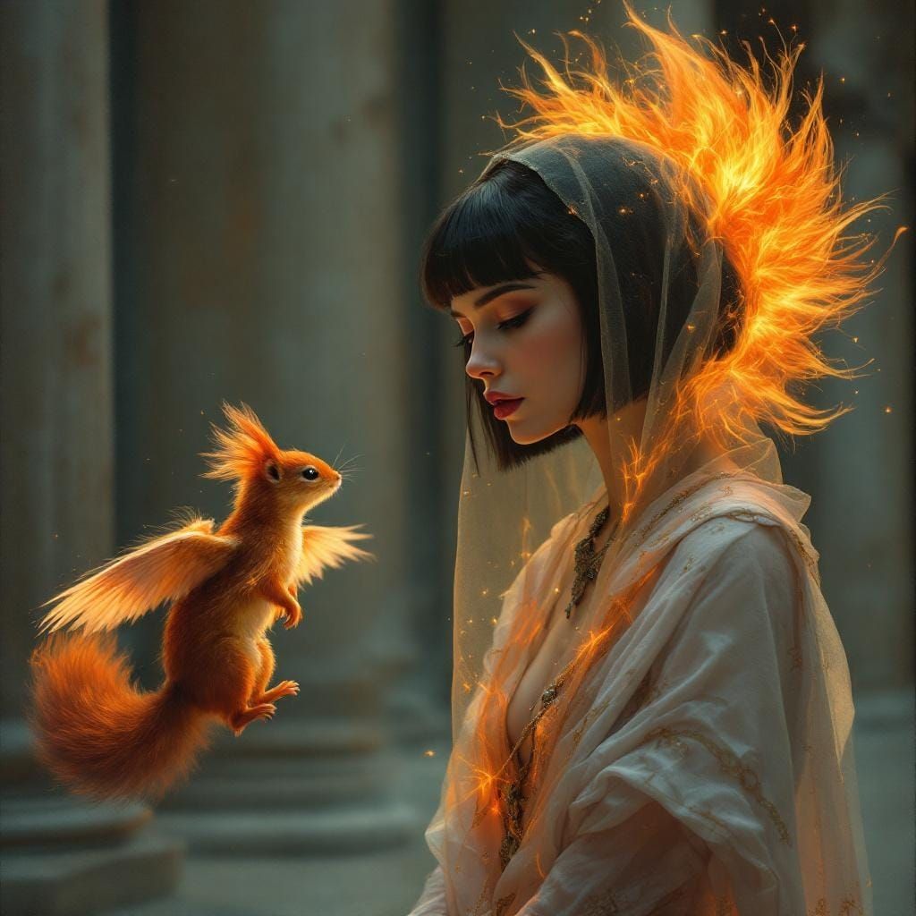 Winged Phoenix Squirrel Meeting Dakini: Da Vinci Style