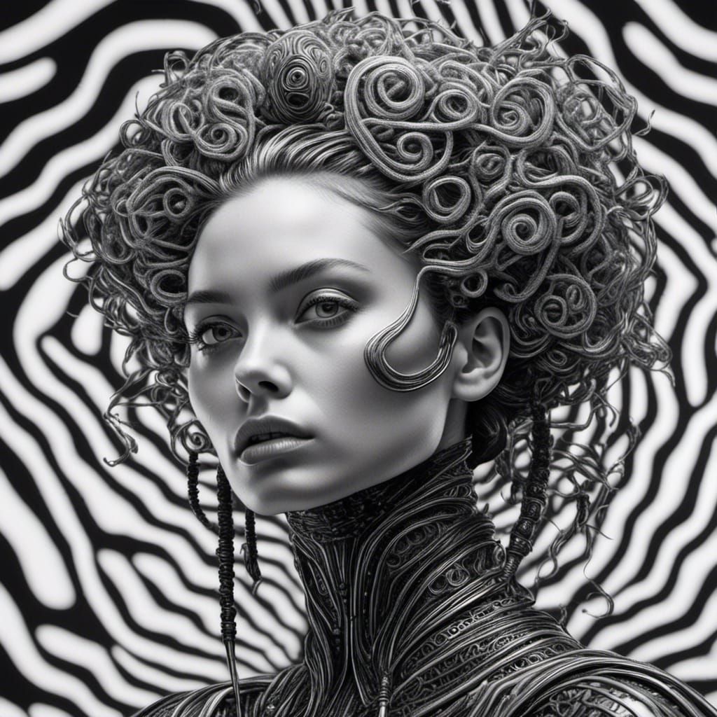 Detailed Ink Portrait of a Princess with Spirals