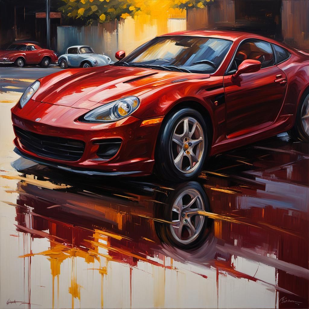 Sports Car Crash as Impressionist Oil Painting