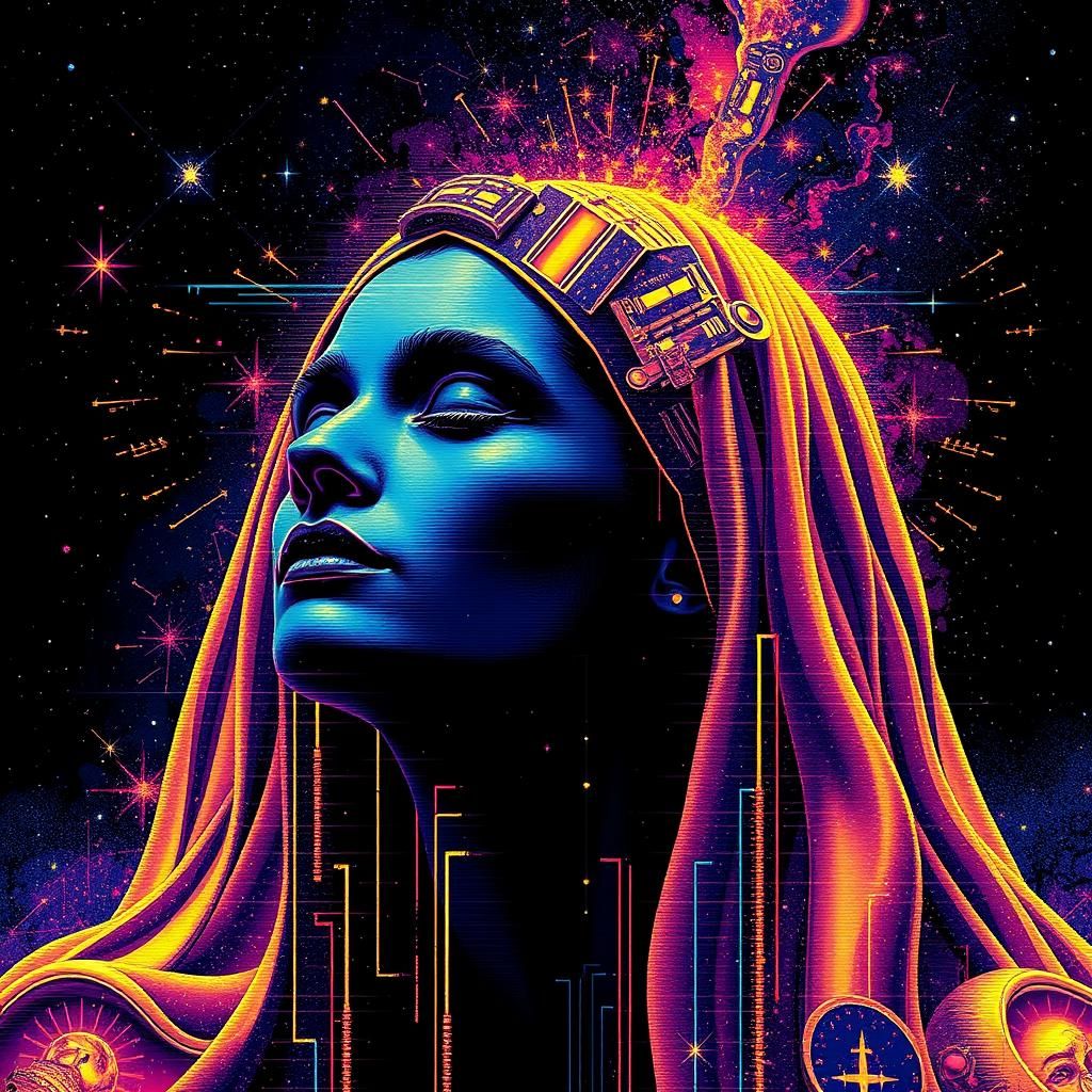 Abstract Constellation with Glitch Effects in Maximalist Sty...