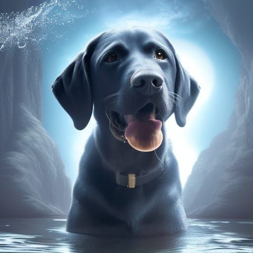 Blue Labrador Dog in Water: Digital Matte Painting