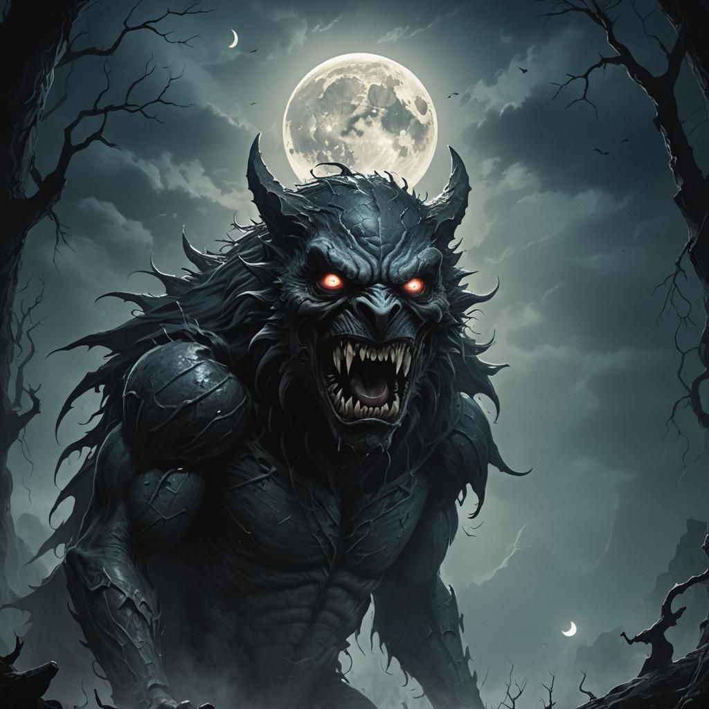 Eerie Dark Creature in Shadow, Fantasy Illustration