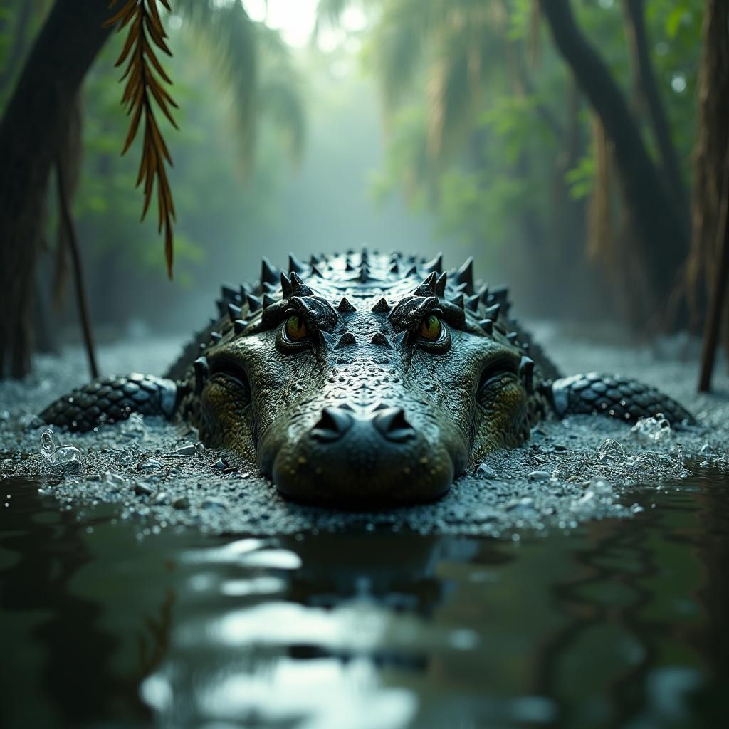 Alligator Emerges from Delta in Fantasy Concept Art