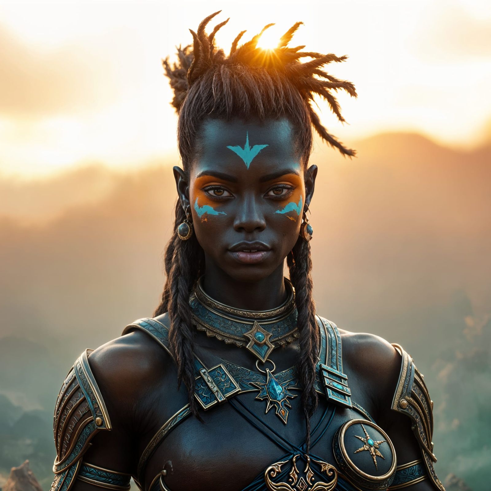 Voluptuous African Woman in Amber and Turquoise