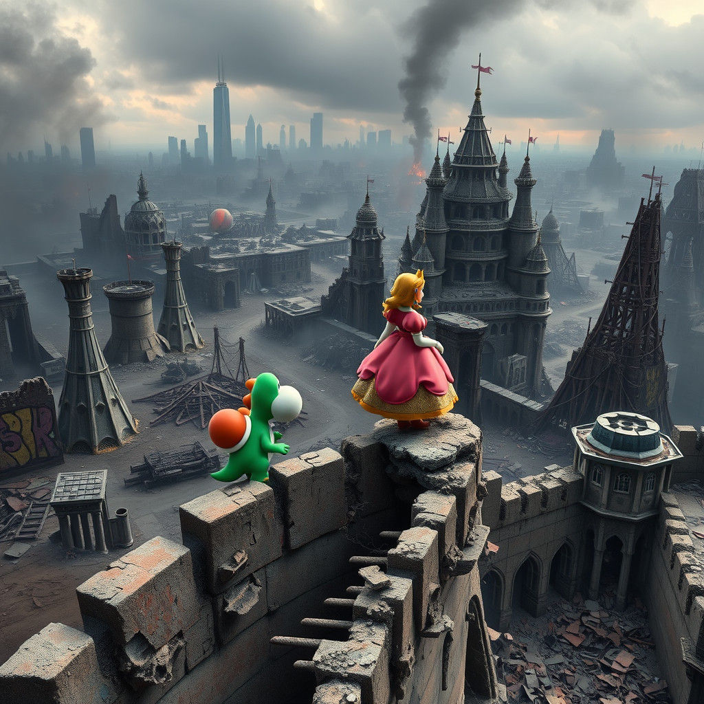 Princess Peach and Yoshi in Post-Apocalyptic Kingdom