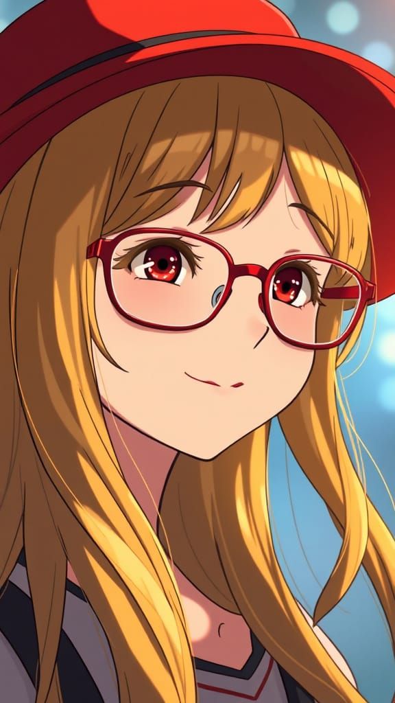 Anime-Inspired Girl with Golden Hair and Red Accessories