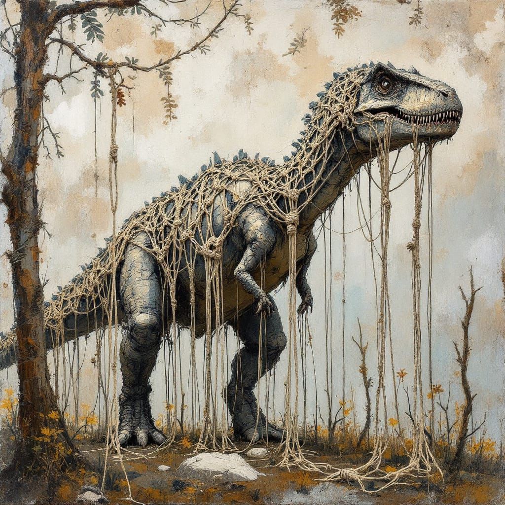 Dinosaur Macrame Fusion in Abstracted Matisse Style