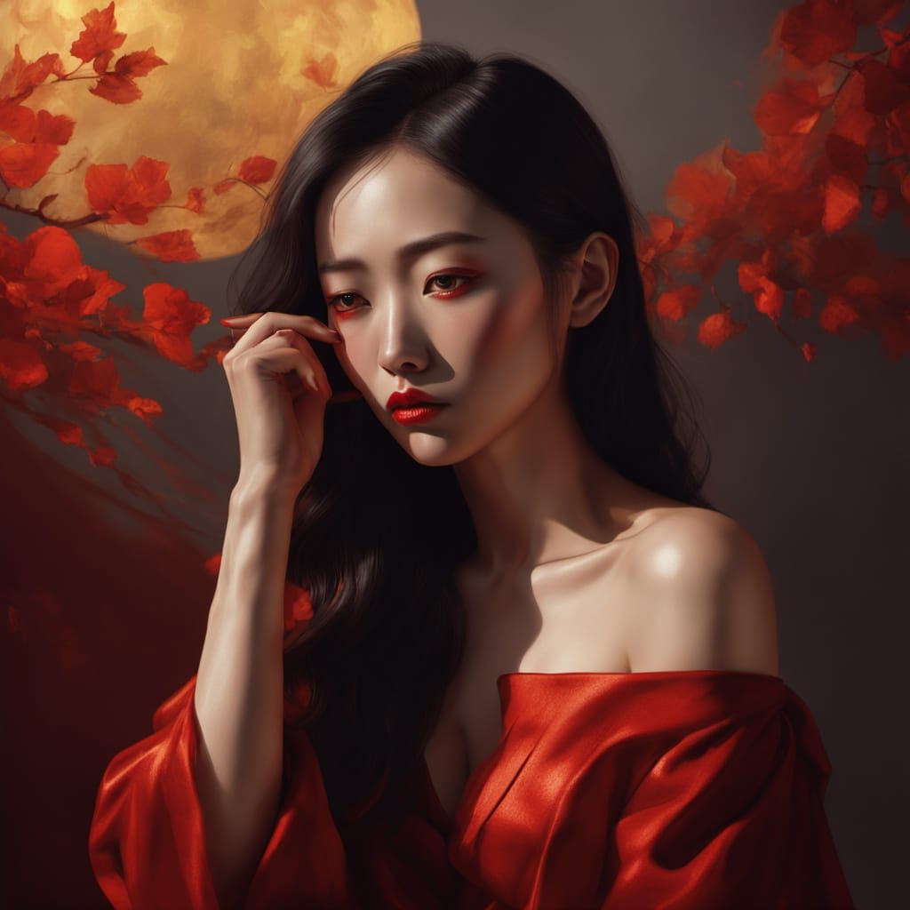 Surreal Digital Painting of a Contemplative Young Woman