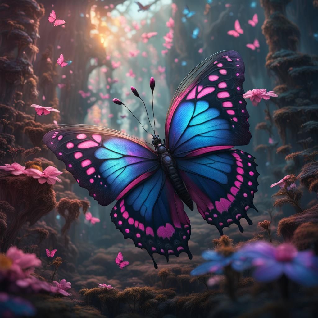 Detailed Pink Butterfly Fantasy Concept Art