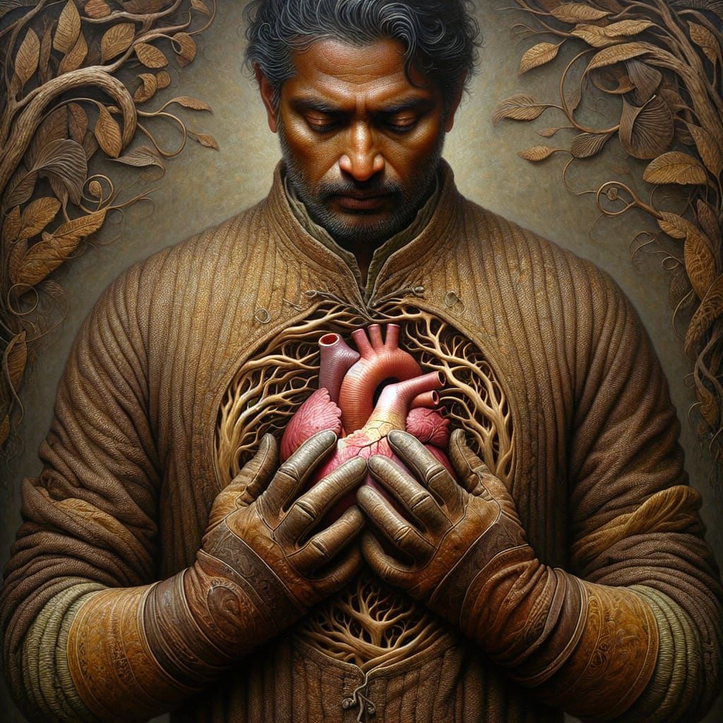 South Asian Man Contemplates Nature's Heart in a Dreamlike S...