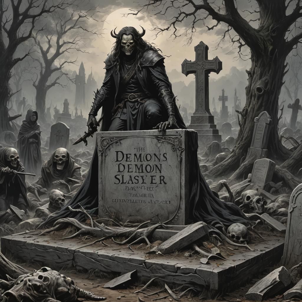 Demon Slayer Tombstone in Horror Art Style
