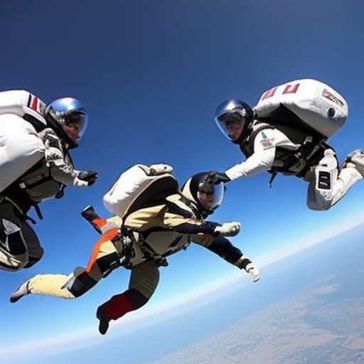 Skydiving Astronauts in a Cosmic Scene