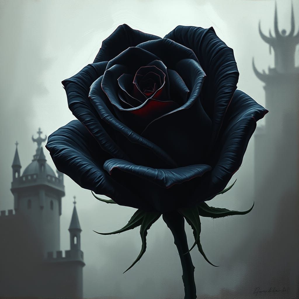Dark Romantic Black Rose in Mysterious Gothic Style