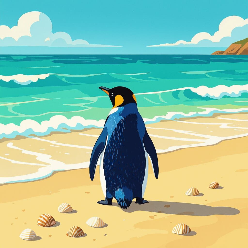 Vibrant Blue Penguin on Sunny Beach