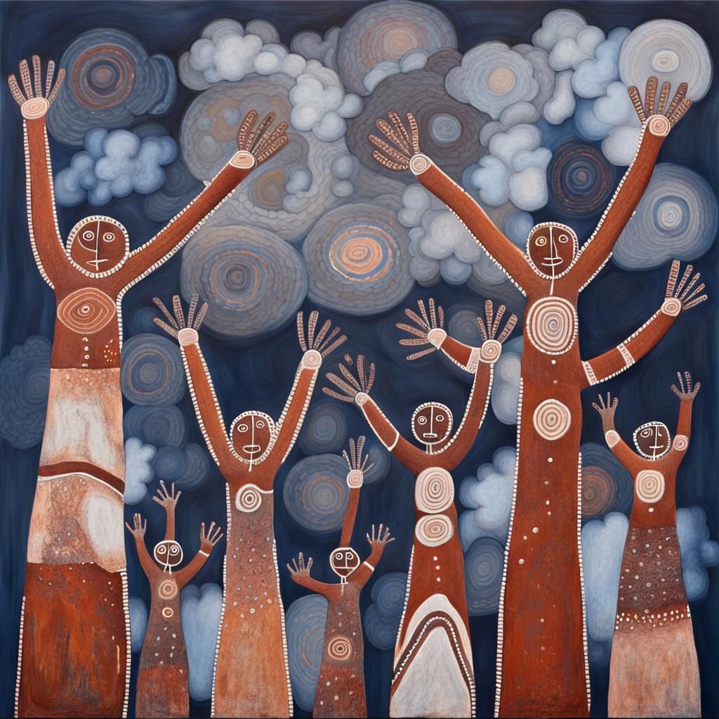 Wandjina Spirits in Aboriginal Rock Art Style