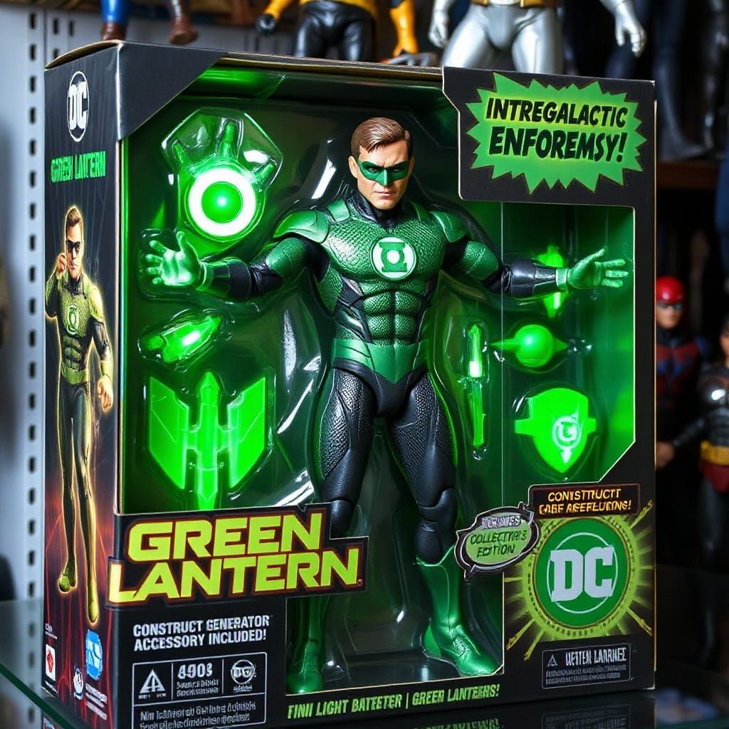 Sleek Green Lantern Action Figure in Futuristic Display Box