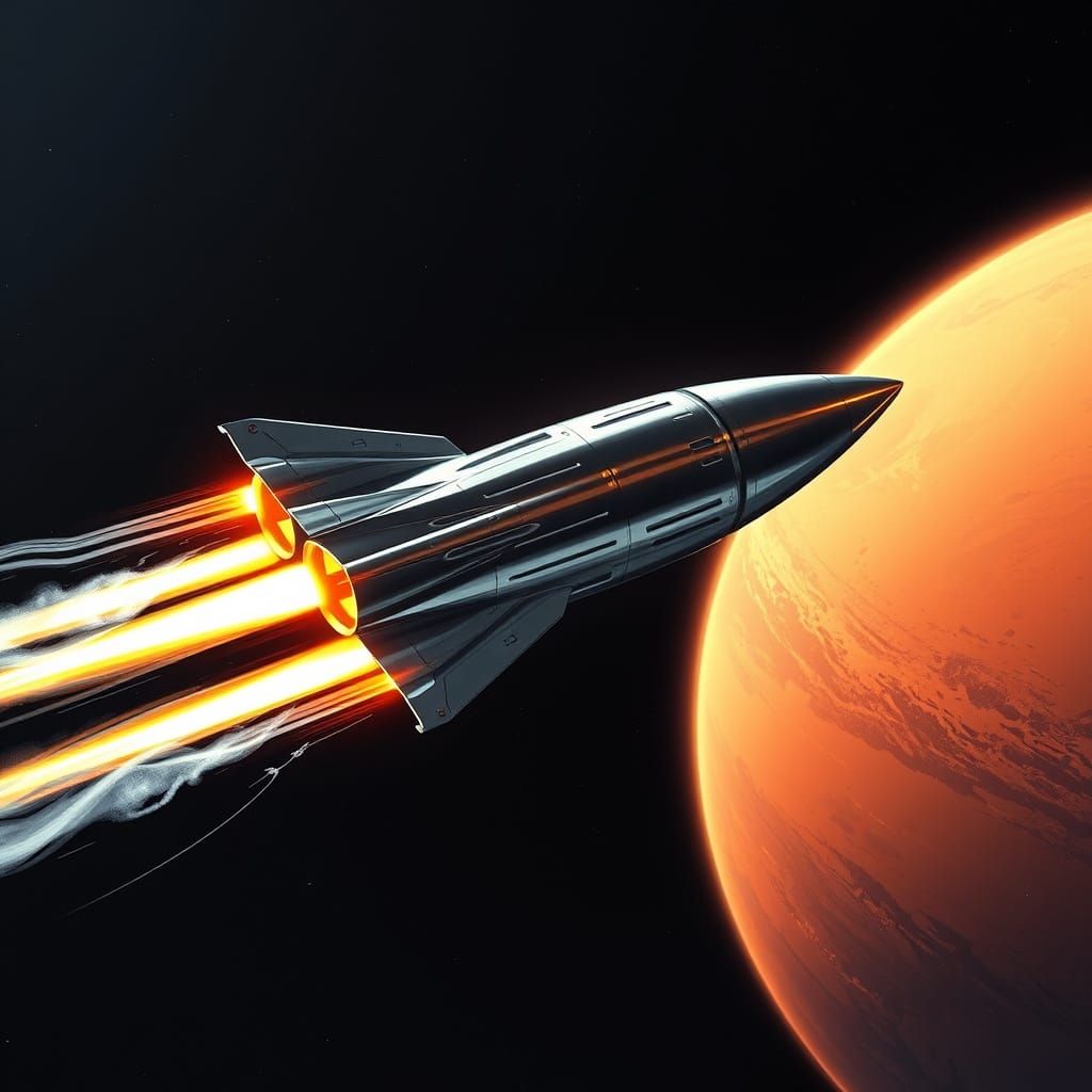 Sleek Rocket Ship Blasts Off to Red Planet Mars