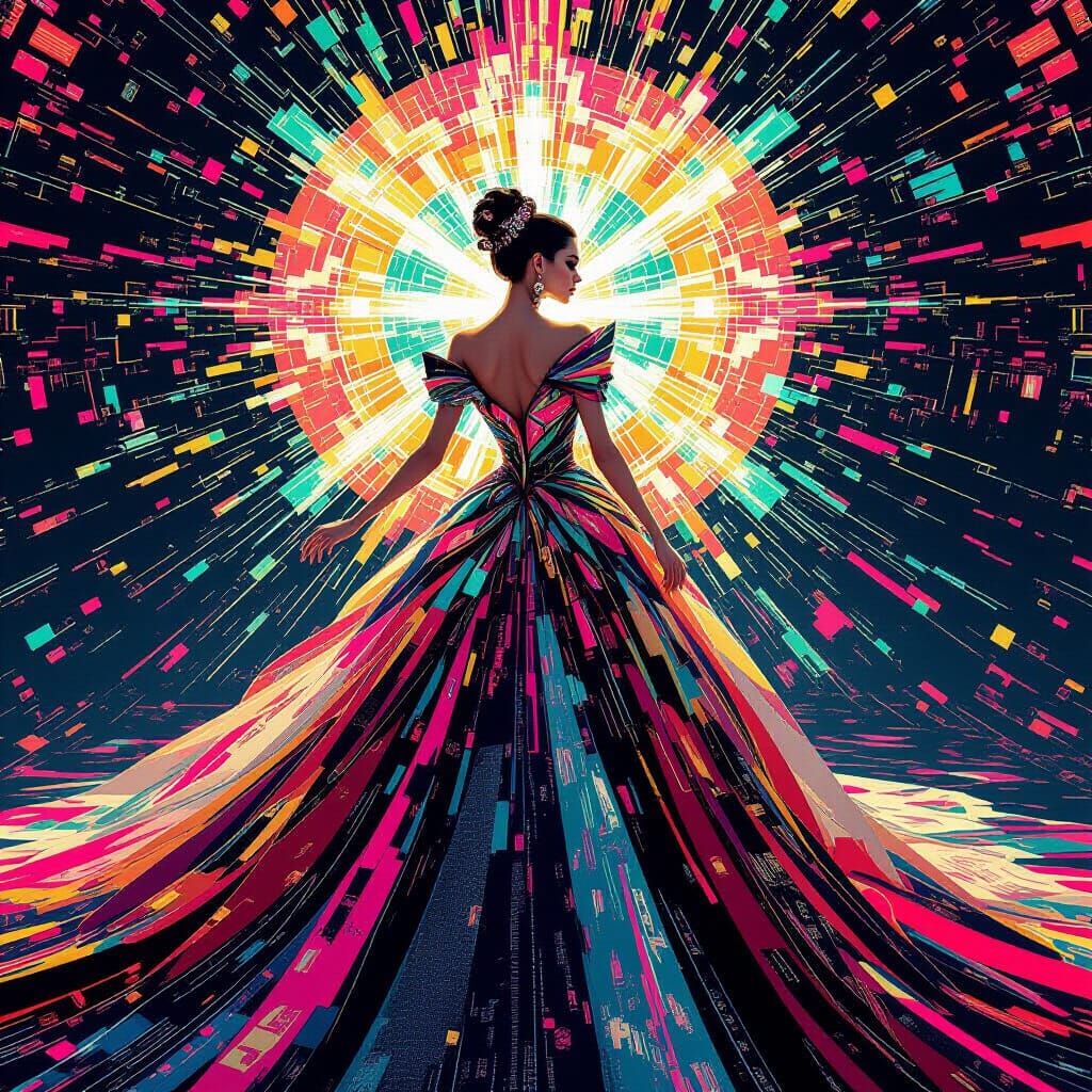 Reincarnation Symbolism: Distorted Gown, Glitches, Vibrant C...