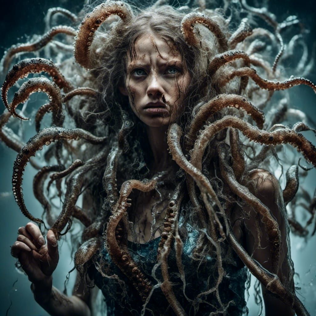 Hyperreal Portrait of Mutant Girl with Monsters