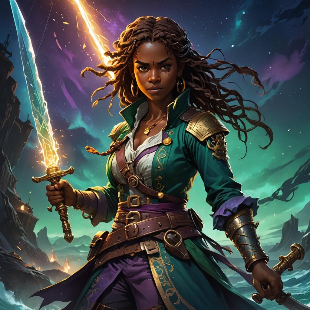 Girl Pirate with Light Saber in Fantasy Art Style