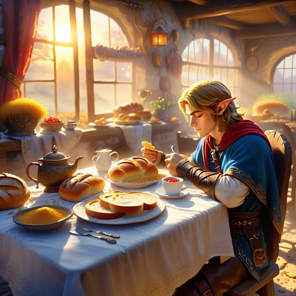 Link Asleep at Breakfast: Fantasy Concept Art