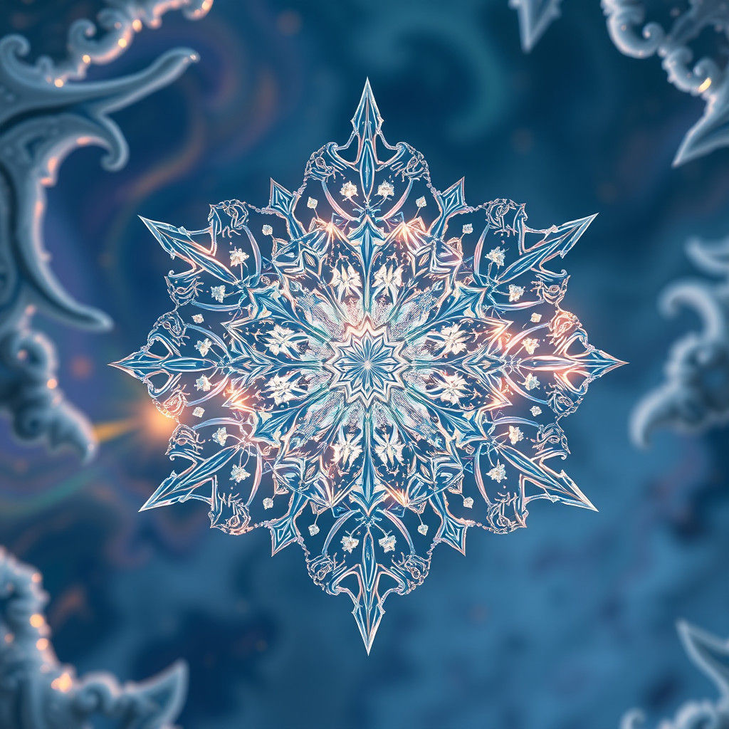 Surreal Snowflake Mandala in Dreamlike Digital Art