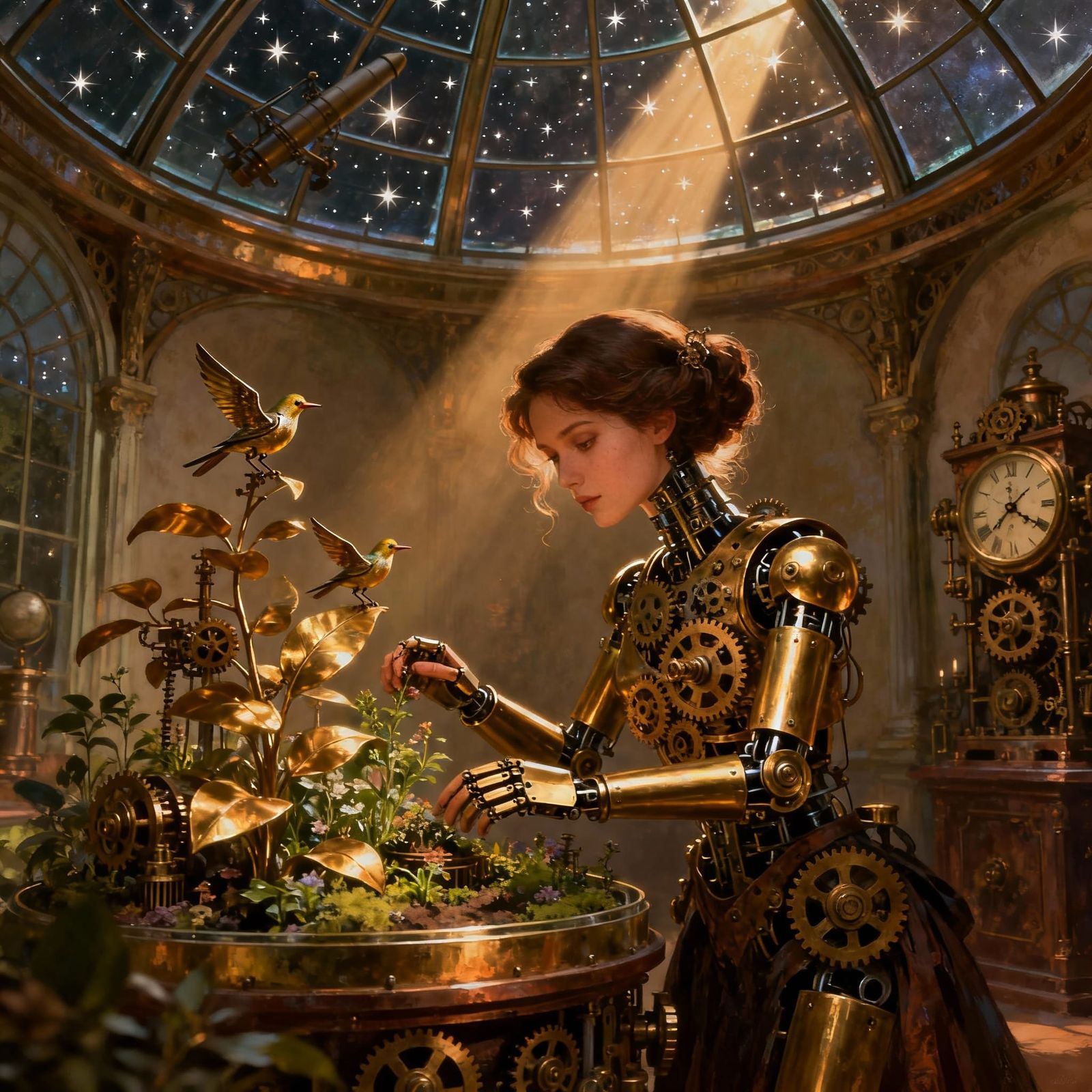 Steampunk Automaton Tends Miniature Garden in Victorian Obse...